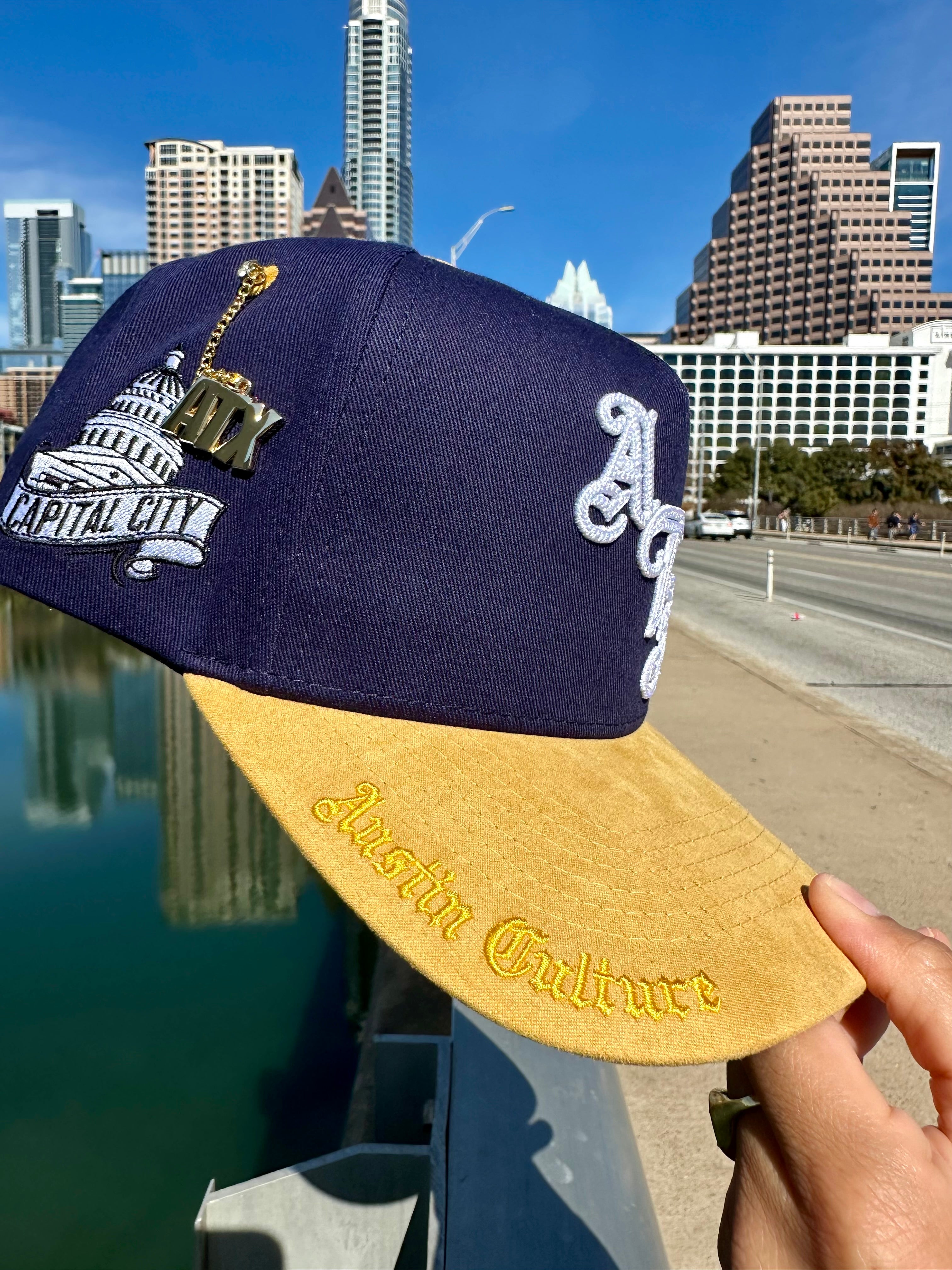 ATX Suede Brim Snapback - Navy/Tan