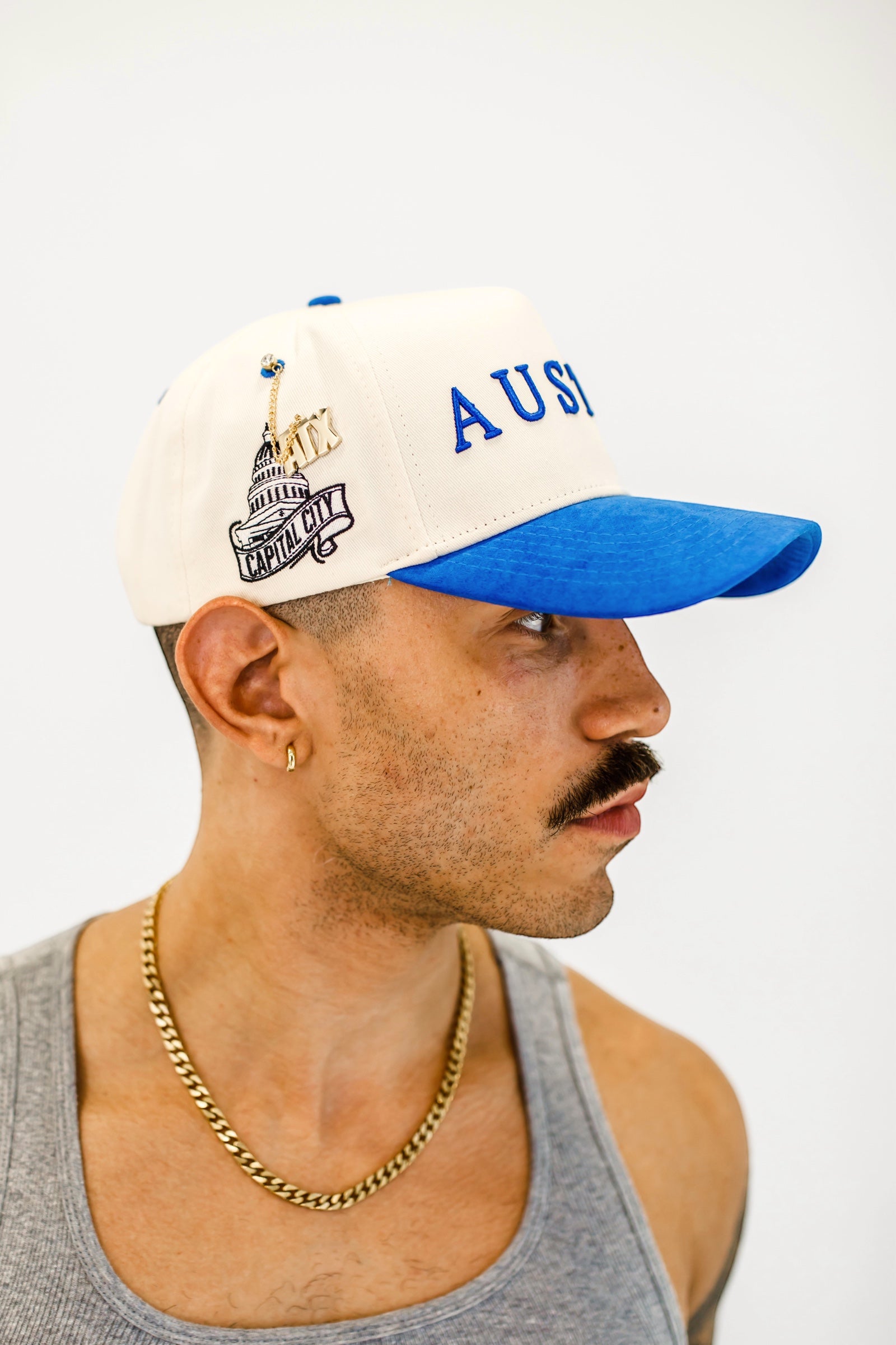 Suede Brim Snapback - Blue/Cream