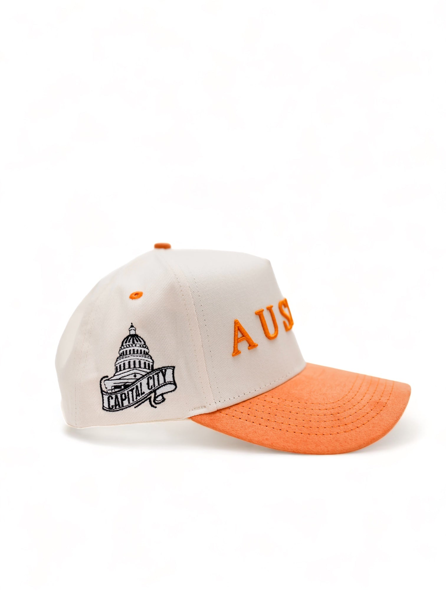 Suede Brim SnapBack- Orange/Cream