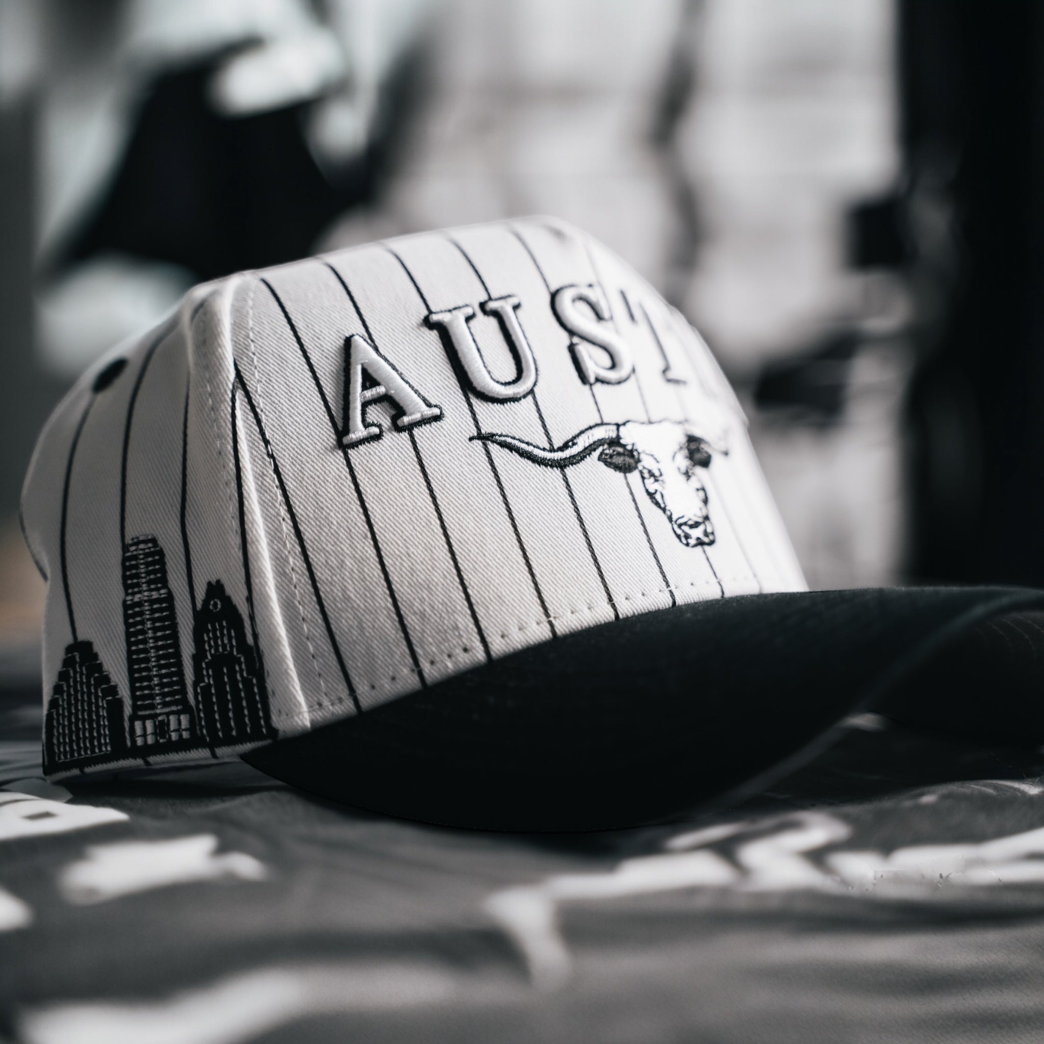 Black Pinstripe Longhorn Snapback