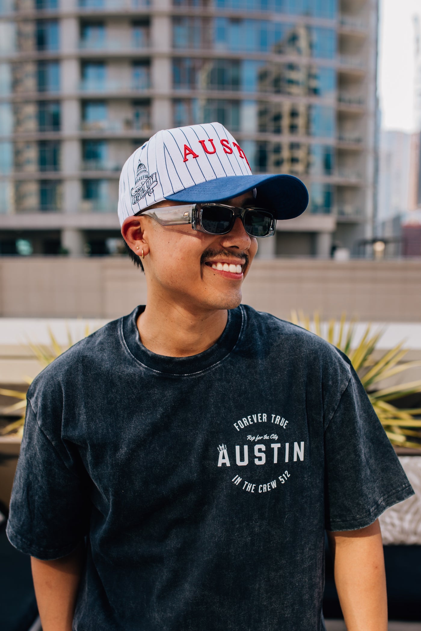 Suede Brim Snapback - Blue Pinstripe