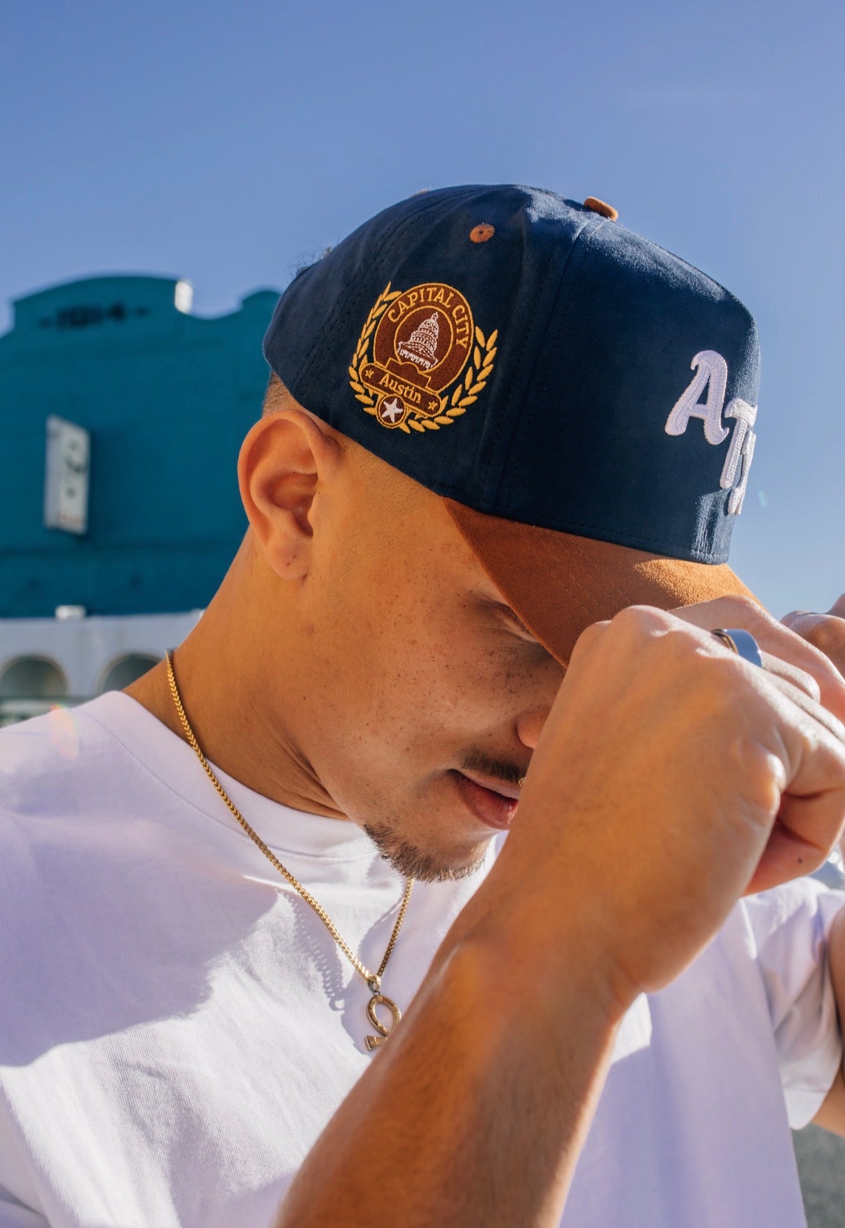 ATX Suede Snapback - Navy/Brown