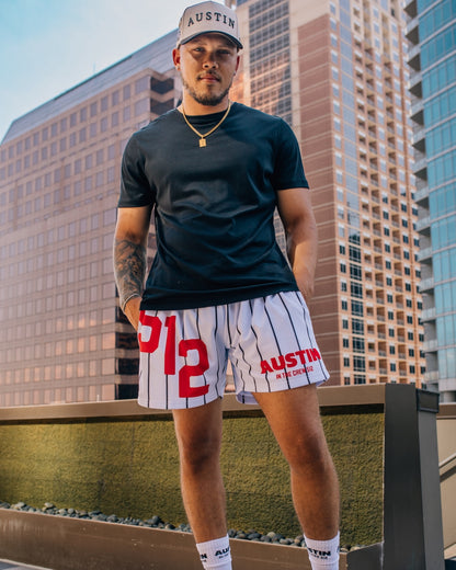512 Crew Shorts - White/Red stripes