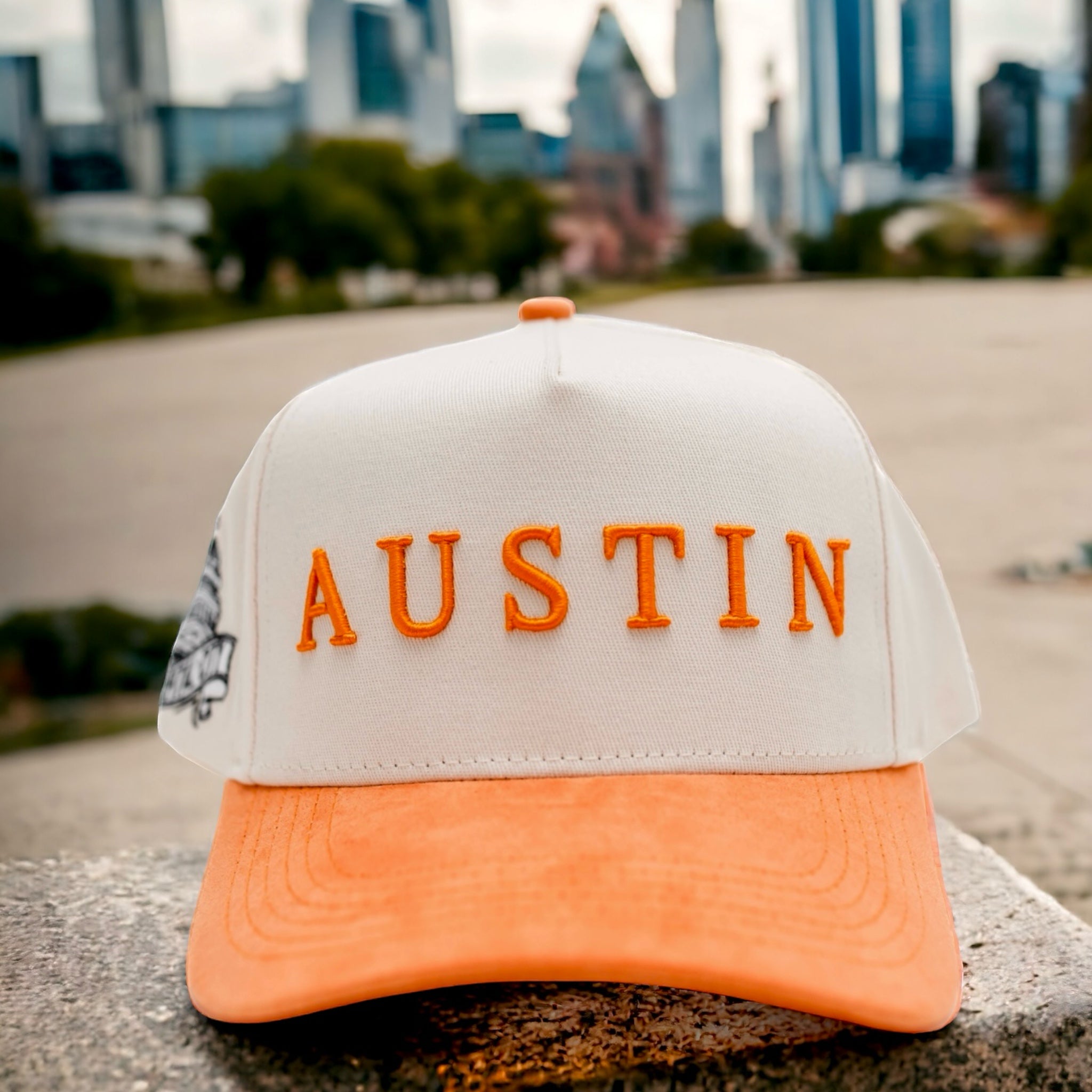 Suede Brim SnapBack- Orange/Cream